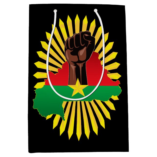 Burkina Faso Map, Flag and Revolution Fist Medium Gift Bag (Front)