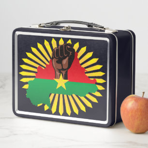 Burkina Faso Map, Flag and Revolution Fist Metal Lunch Box