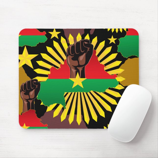 Burkina Faso Map, Flag and Revolution Fist Mouse Mat (With Mouse)