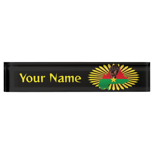 Burkina Faso Map, Flag and Revolution Fist Nameplate (Front)