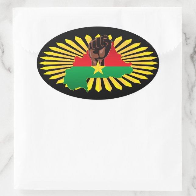 Burkina Faso Map, Flag and Revolution Fist Oval Sticker (Bag)