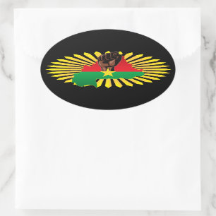 Burkina Faso Map, Flag and Revolution Fist Oval Sticker