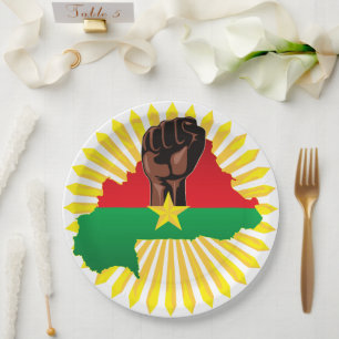 Burkina Faso Map, Flag and Revolution Fist Paper Plate