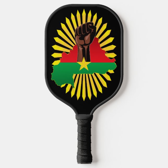 Burkina Faso Map, Flag and Revolution Fist Pickleball Paddle (Front)