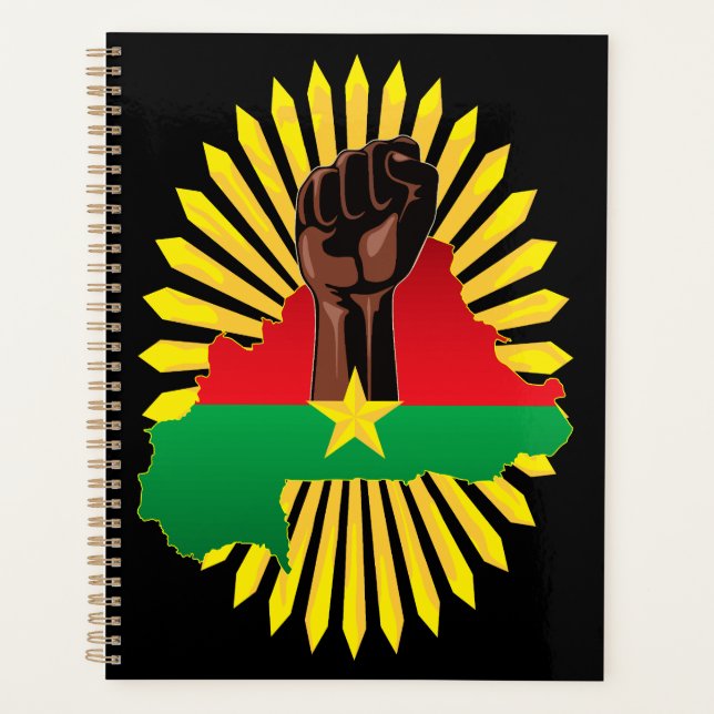 Burkina Faso Map, Flag and Revolution Fist Planner (Front)