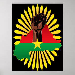 Burkina Faso Map, Flag and Revolution Fist Poster