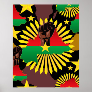 Burkina Faso Map, Flag and Revolution Fist Poster