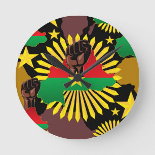Burkina Faso Map, Flag and Revolution Fist Round Clock