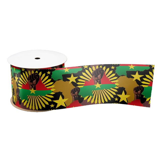 Burkina Faso Map, Flag and Revolution Fist Satin Ribbon (Spool)