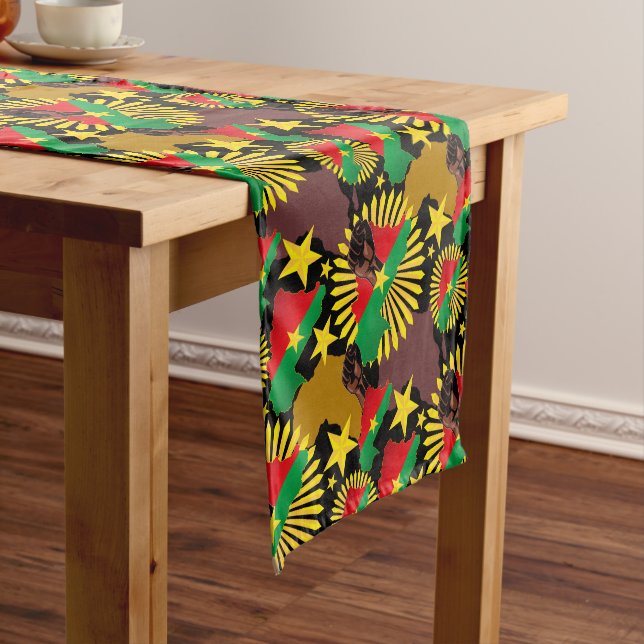Burkina Faso Map, Flag and Revolution Fist Short Table Runner (In Situ)