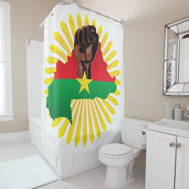 Burkina Faso Map, Flag and Revolution Fist Shower Curtain (In Situ)