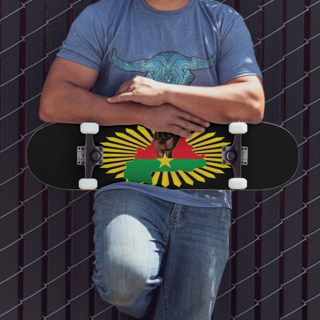 Burkina Faso Map, Flag and Revolution Fist Skateboard (Outdoor 3)