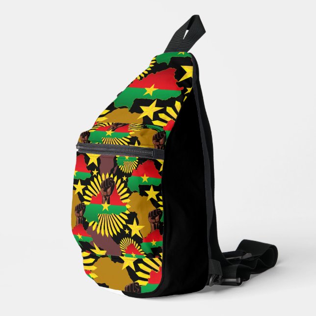 Burkina Faso Map, Flag and Revolution Fist Sling Bag (Right Corner)