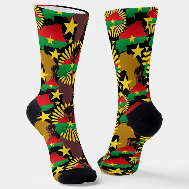 Burkina Faso Map, Flag and Revolution Fist Socks (Angled)