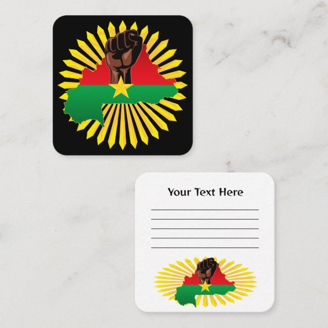 Burkina Faso Map, Flag and Revolution Fist Square Business Card (Front/Back)