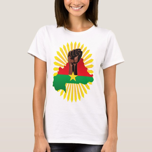Burkina Faso Map, Flag and Revolution Fist T-Shirt (Front)