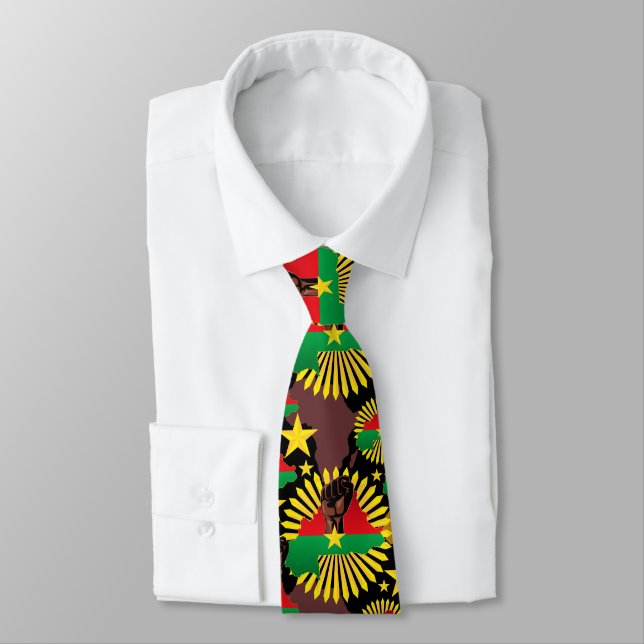 Burkina Faso Map, Flag and Revolution Fist Tie (Tied)
