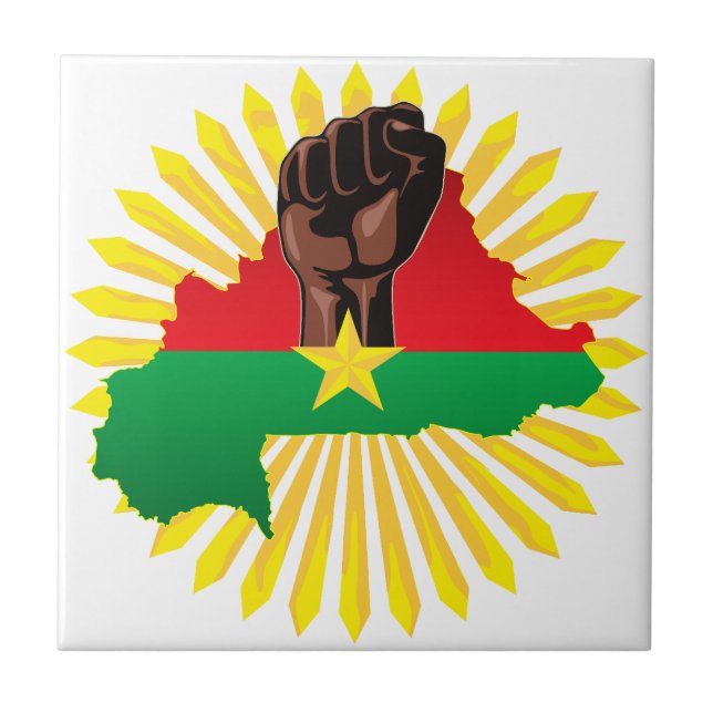 Burkina Faso Map, Flag and Revolution Fist Tile (Front)