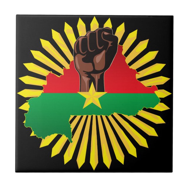 Burkina Faso Map, Flag and Revolution Fist Tile (Front)