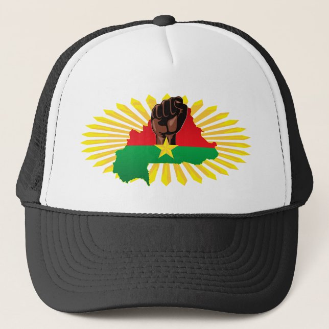 Burkina Faso Map, Flag and Revolution Fist Trucker Hat (Front)