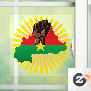 Burkina Faso Map, Flag and Revolution Fist Window Cling