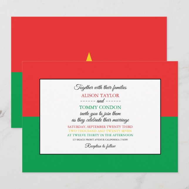 Burkinabé Flag, Flag of Burkina Faso Wedding Invitation (Front/Back)