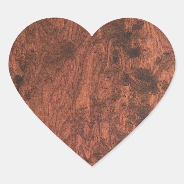 Burl Mahogany Wood Texture Heart Sticker (Front)