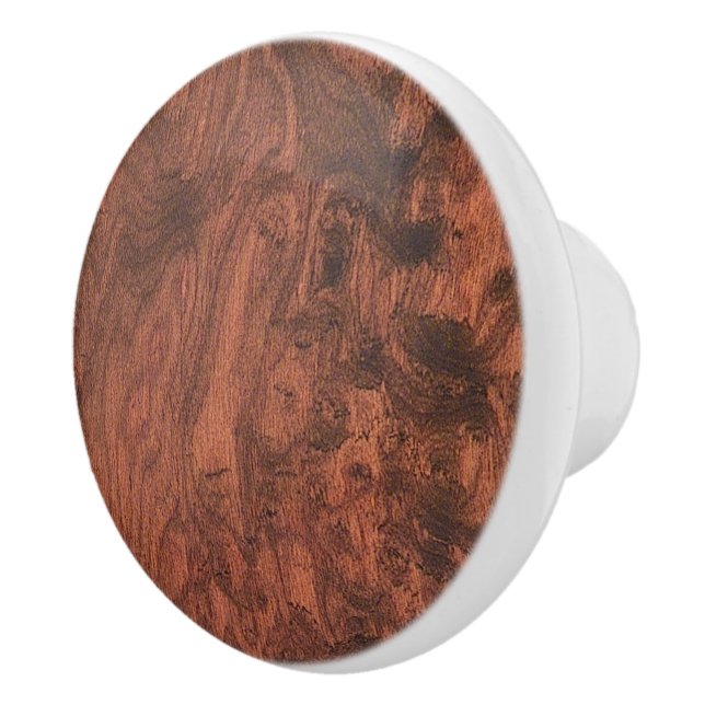 Burl Mahogany Wood Texture Print Ceramic Knob (Right)
