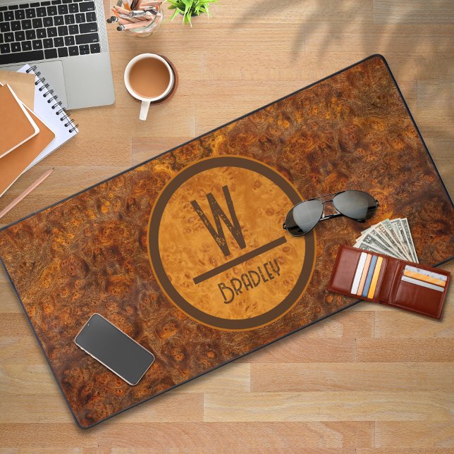 Burl Wood Monogram Design Desk Mat (Creator Uploaded)