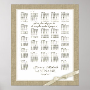 Burlap and Antique White Bow Wedding Seating Chart