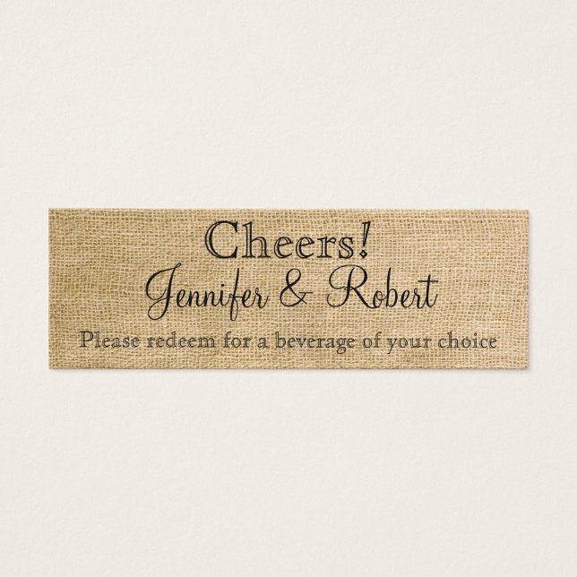 Burlap and Birch Posh Wedding Drink Tickets (Front)