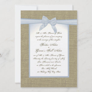 Burlap and Blue Bow Country Wedding Invitation