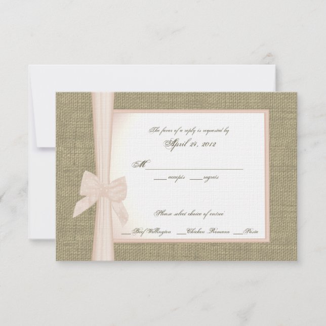 Burlap and Blush Bow Response Card (Front)