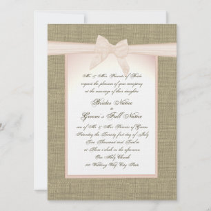 Burlap and Blush Pink Bow Rustic Wedding Invitation