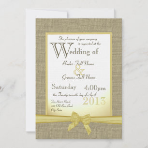 Burlap and Bow 5x7 Yellow Country Wedding Invitation