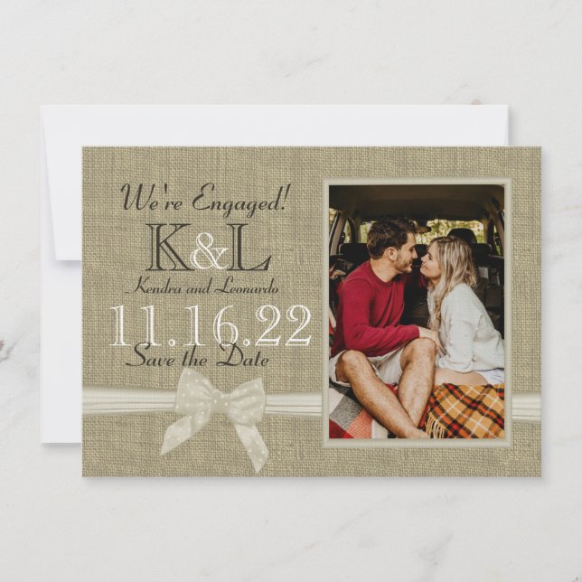Burlap and Bow Rustic Country Save the Date (Front)
