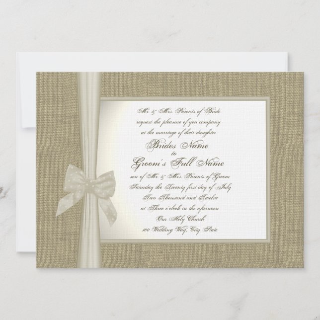 Burlap and Bow Rustic Wedding Invitation (Front)