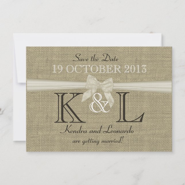 Burlap and Bow Save the Date (Front)