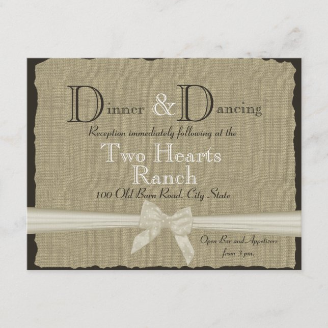 Burlap and Bow Wedding Reception Enclosure Card (Front)