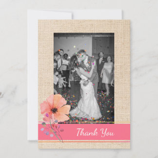 Burlap and Coral Pink Wedding Thank You Card