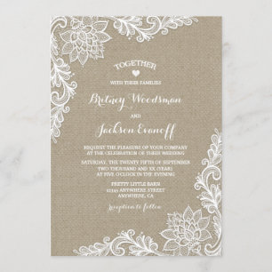 Burlap and Floral Lace Wedding Invitations