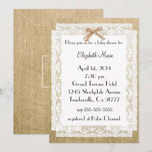 Burlap and Lace Baby Shower Invitation (Front/Back)