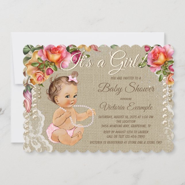 Burlap and Lace Baby Shower Invitations (Front)