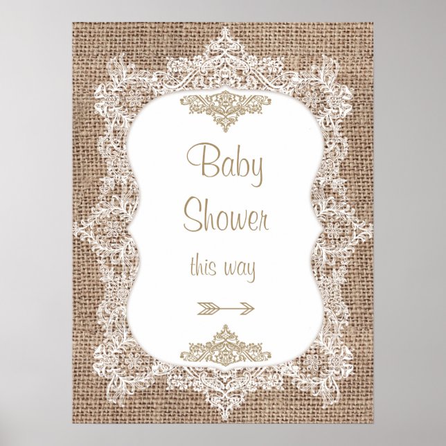 Burlap and Lace Baby Shower Poster (Front)