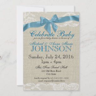 Burlap and Lace Blue Baby Shower Invitation