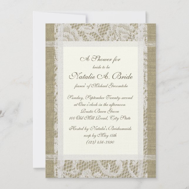 Burlap and Lace Bridal Shower Invitation (Front)