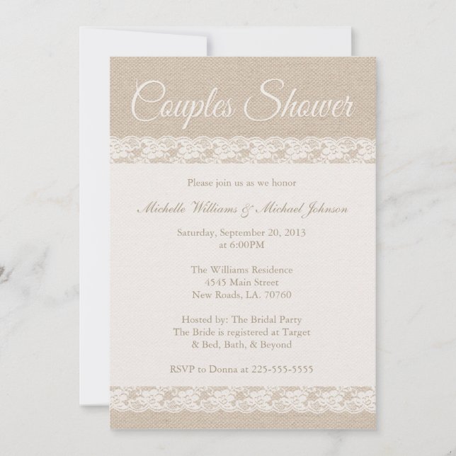 Burlap and Lace | Couples Shower Invitation (Front)