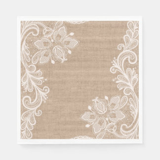 Burlap and Lace Floral Paper Napkin
