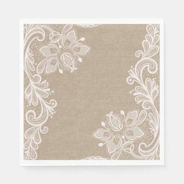 Burlap and Lace Floral Paper Napkin (Front)