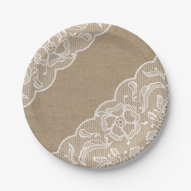 Burlap and Lace Floral Paper Plate (Front)